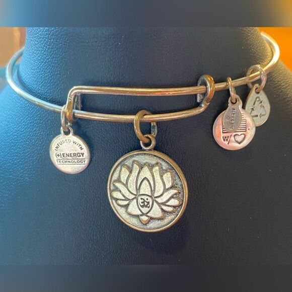 Alex and Ani Lotus Peace Petals Charm Bangle Bracelet Gold Tone 2014 Energy - Picture 1 of 2